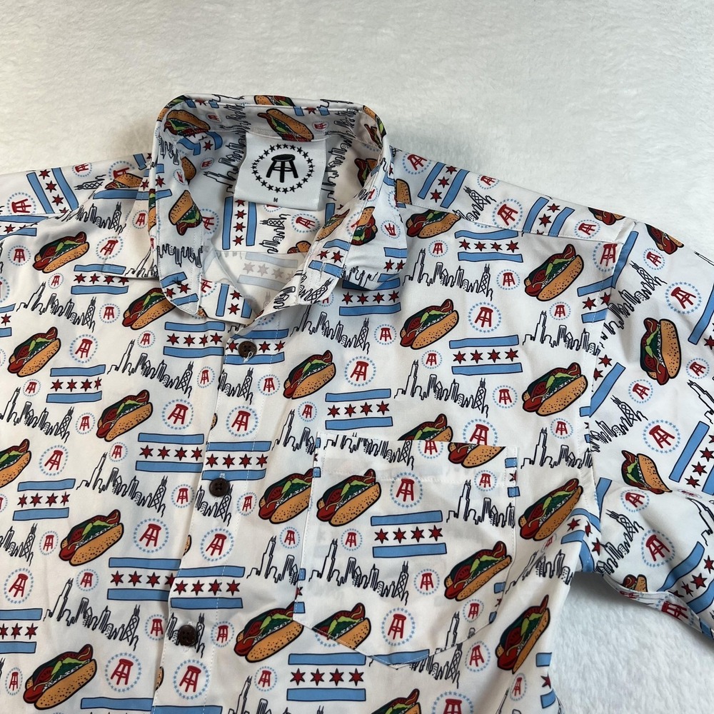 Barstool Sports Shirt Mens Medium White Chicago Hot Dog Button Up Short Sleeve